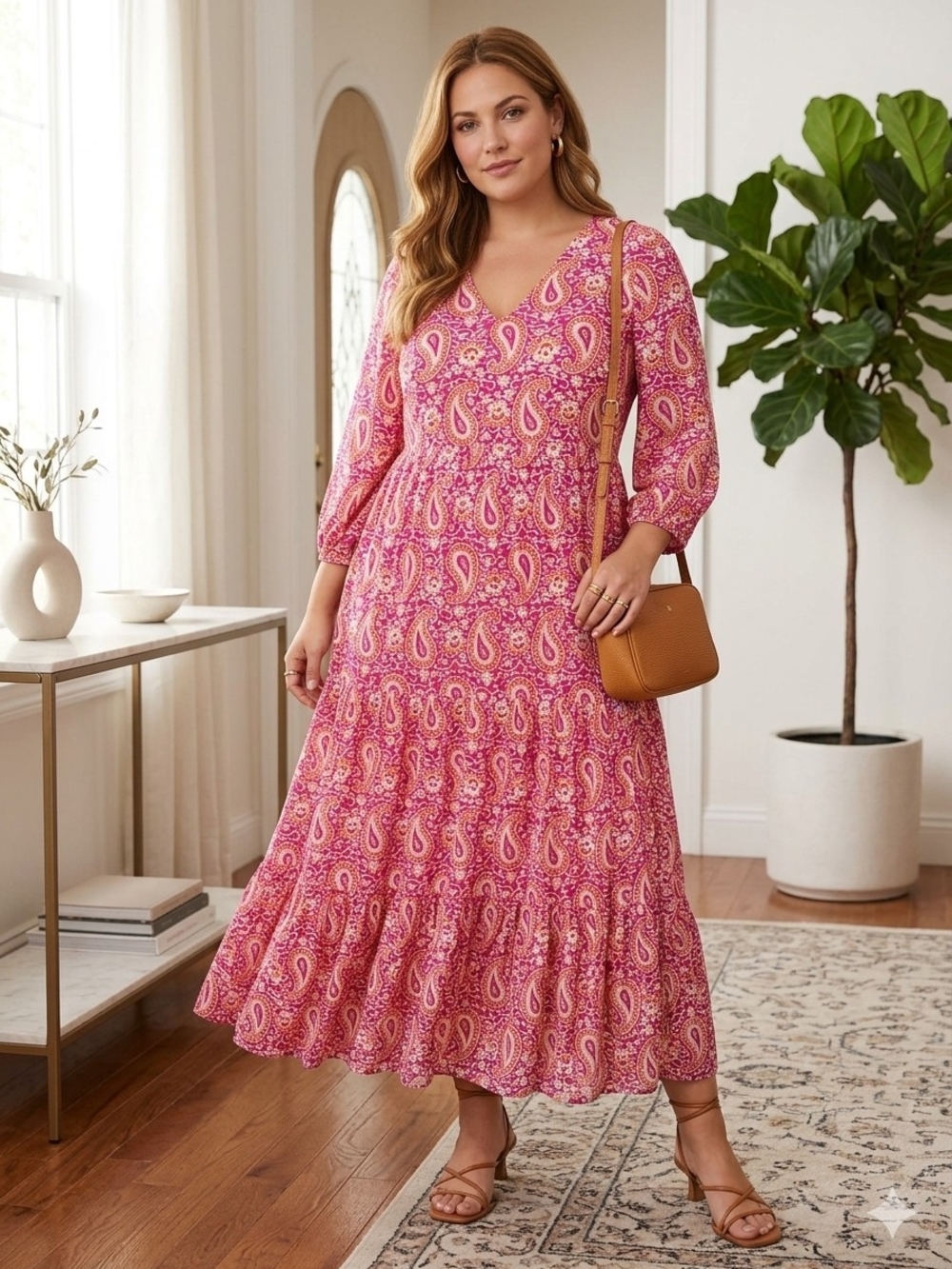 Boden Pink Paisley V-Neck Tiered Maxi Dress